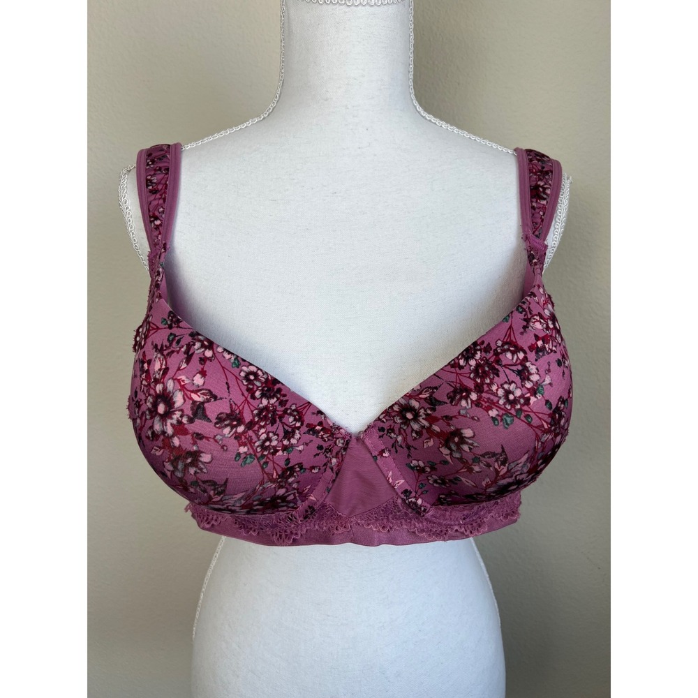 Jessica Simpson Full Figure‎ Underwire Microfiber Lace Bra 42C Floral Mauve Pink